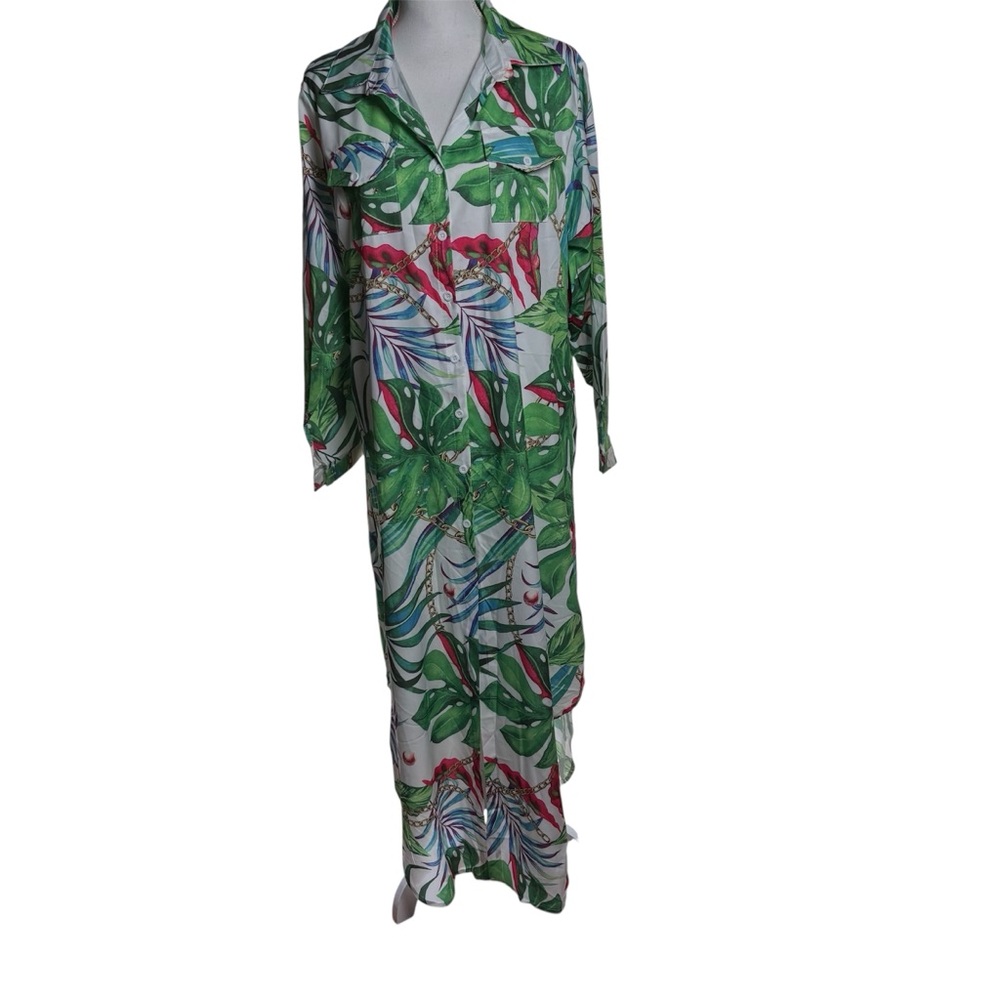 Tropical Leaf Print Maxi Dress